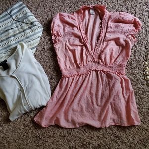 Super Cute Pink Dot Texture Ruffle Empire Waste